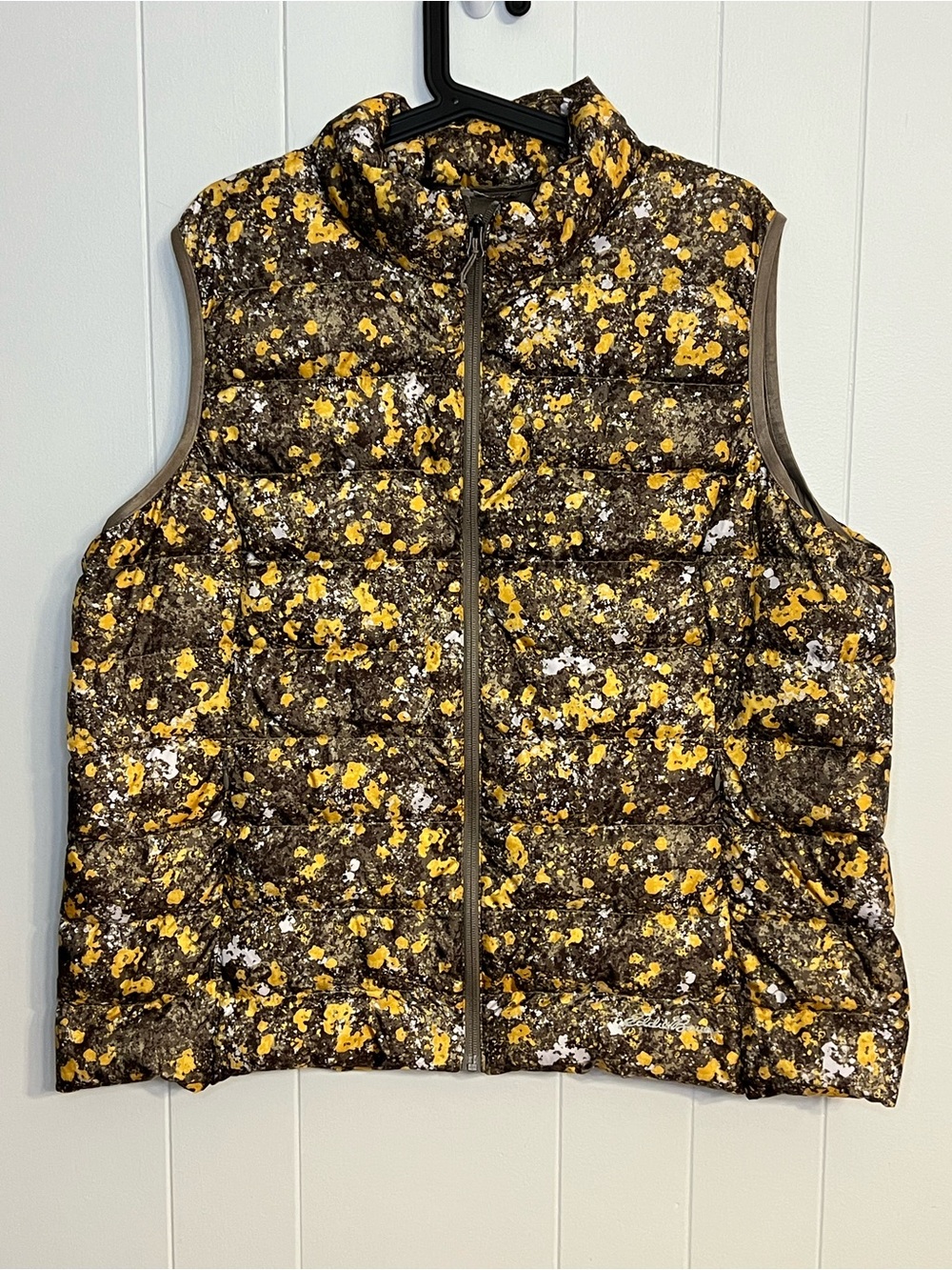 Eddie Bauer CirrusLite EB650 Down Puffer Vest Floral Splatter Yellow Brown 2XL